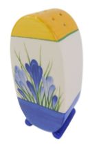 A Wedgwood Bizarre by Clarice Cliff shaker, in the Visure Blue Crocus pattern, boxed.