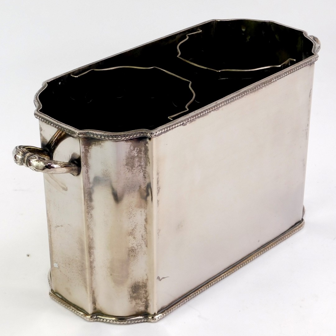 A Royal Sheffield silver plated wine cooler, of rectangular shaped form, twin divisions with two - Image 2 of 3