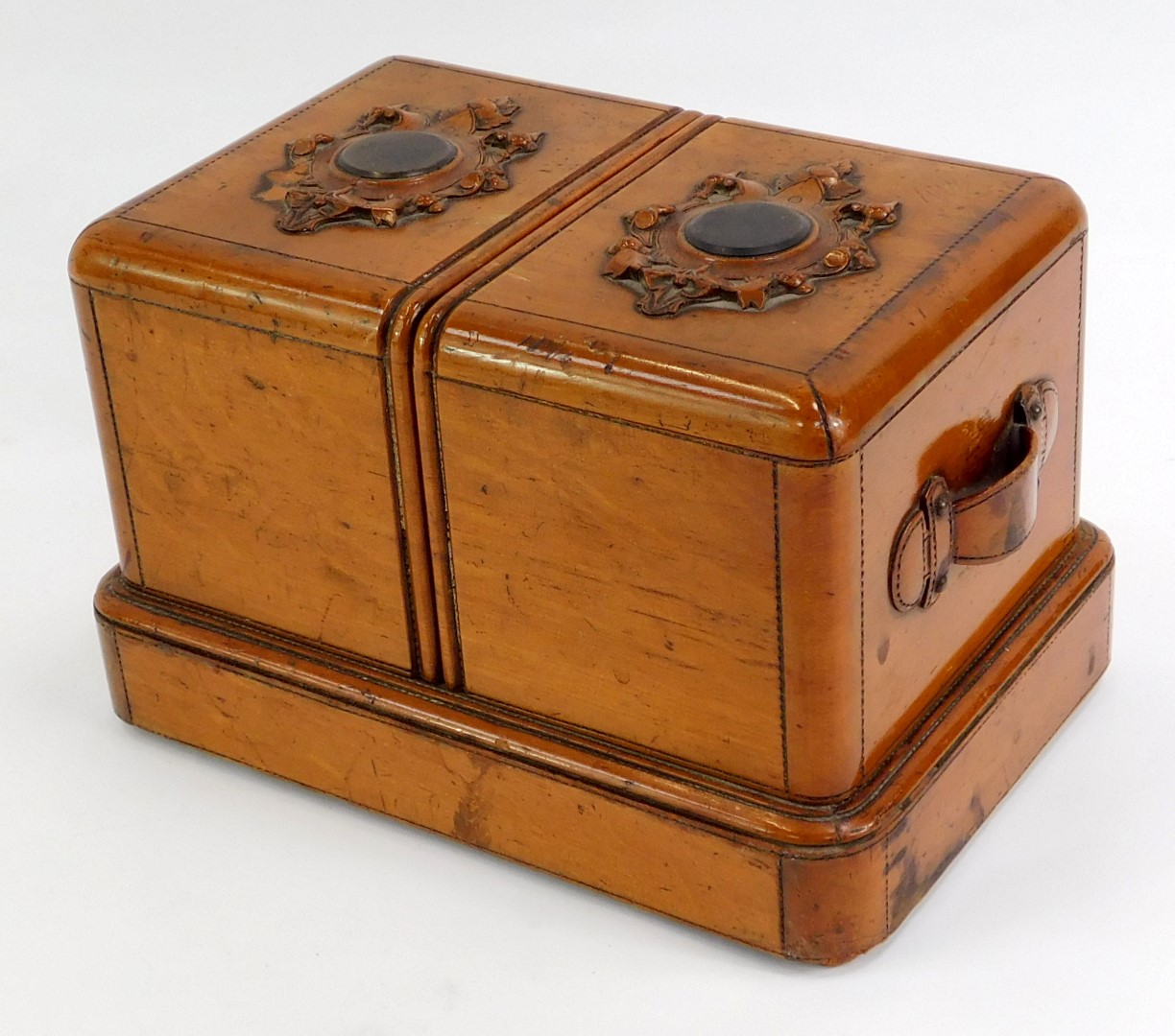 A 19thC fruitwood box, the rectangular top with carved raised decoration depicting roundels within a - Image 3 of 3