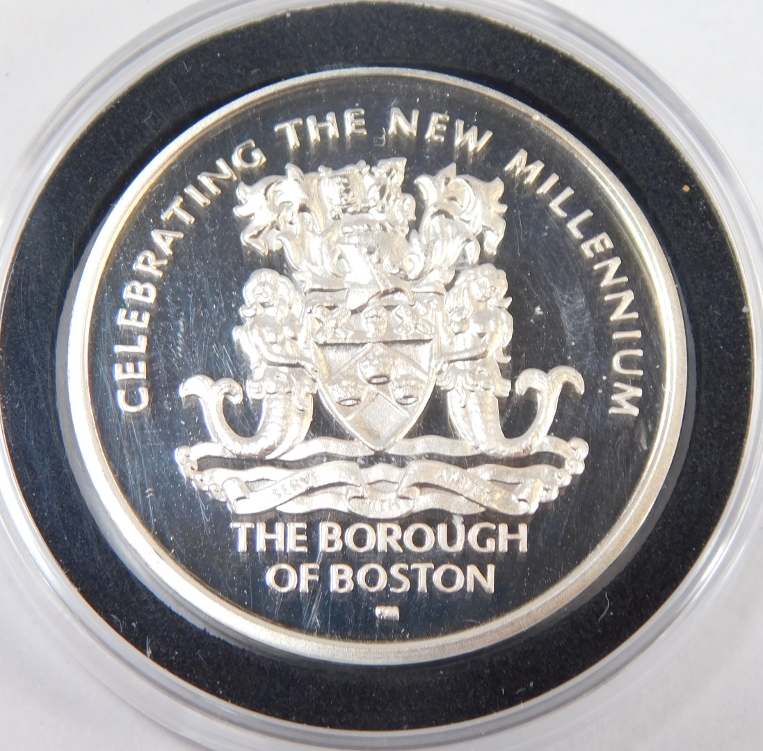 A Pobjoy Mint silver limited edition Millenium medal, for the Borough of Boston, with certificate of - Image 2 of 3