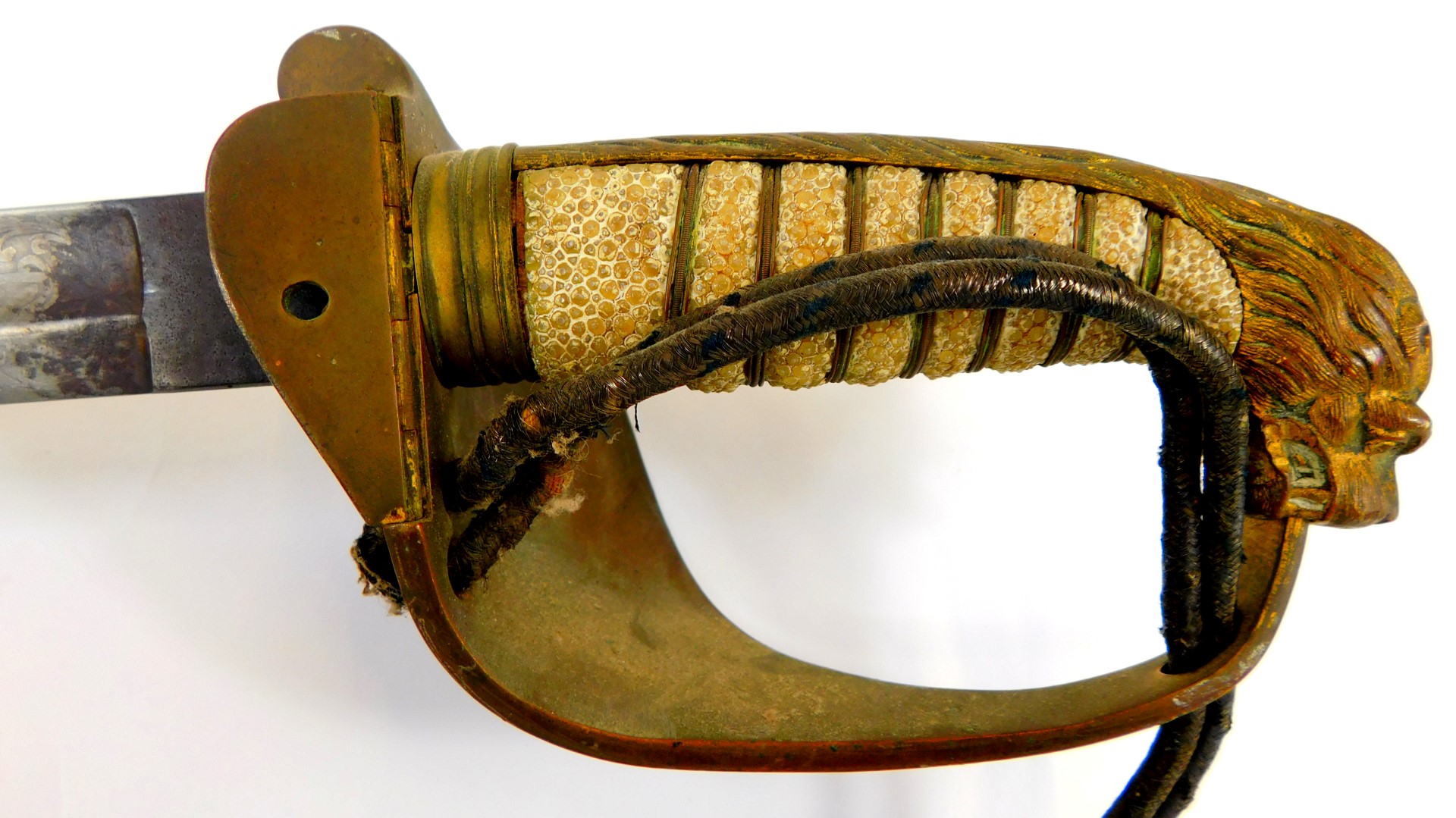 A Victorian naval officer's dress sword, with lion head pommel, shagreen grip interspersed with - Image 5 of 9