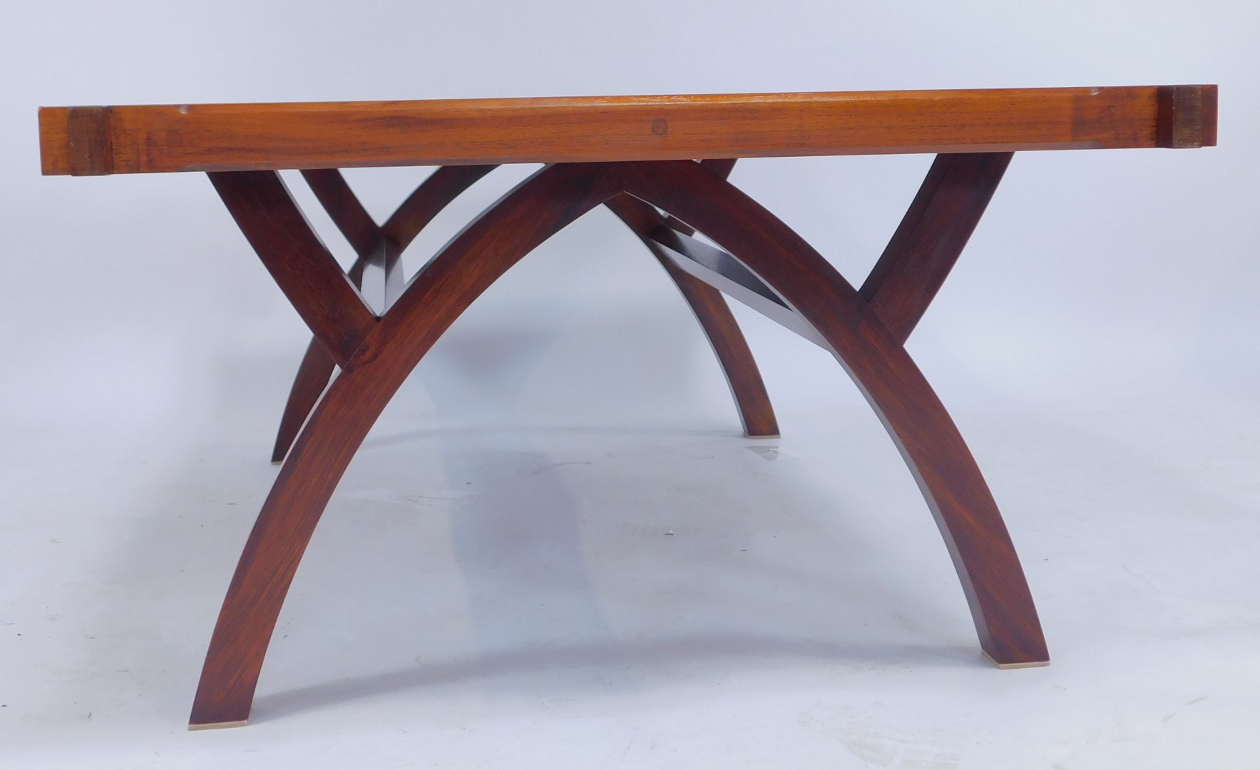 A modern bespoke walnut coffee table, rectangular top raised on arched support united by stretchers, - Image 3 of 4