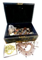 A black leatherette jewellery box and contents of costume jewellery, to include bangles, beaded