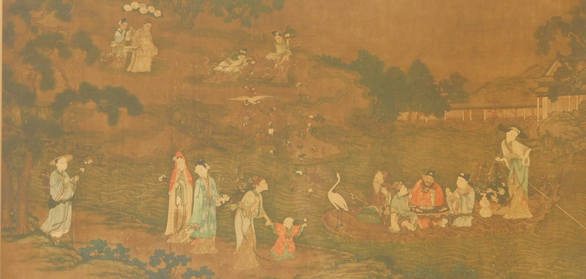 Chinese School. Figures drinking tea before pagoda, and further figures walking, etc., print, 24cm x - Image 2 of 4