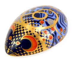 A Royal Crown Derby porcelain computer mouse paperweight, red printed marks and gold stopper, 11cm