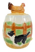 A Border Fine Arts pottery James Herriot's Country Kitchen Farmyard biscuit barrel, A1848, printed
