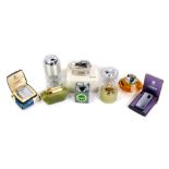 A group of table lighters, to include a Ronson chrome plated lighter, boxed, cut glass examples,