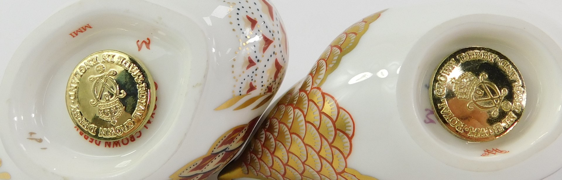 Two Royal Crown Derby porcelain bird paperweights, comprising duckling, red printed marks and gold - Image 3 of 3