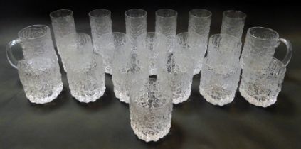 A group of mid century moulded glass bark effect drinking glasses, to include two tankards,