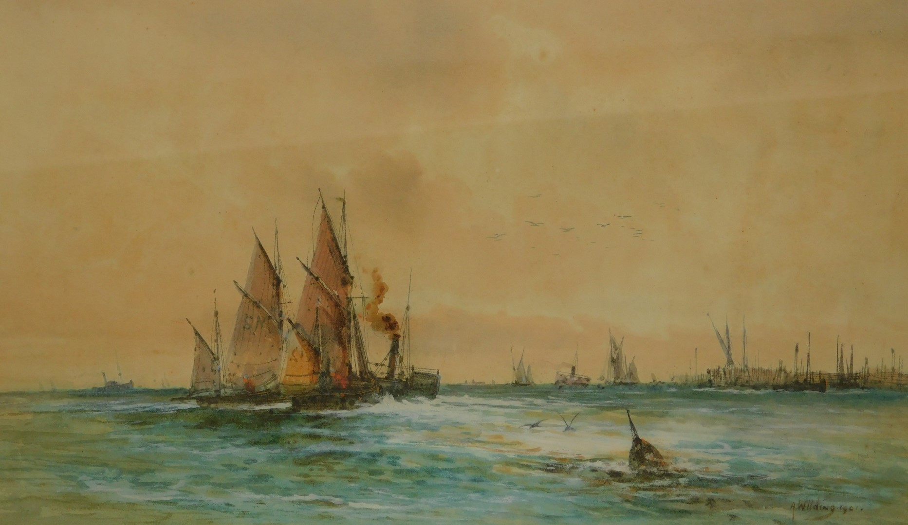 A. Wilding. Fishing Boats Returning, watercolour, signed and dated 1901, 20.5cm x 35cm, together - Image 2 of 5