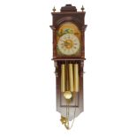 A mahogany cased drop dial wall clock, the painted dial bearing cream chapter ring with Arabic and