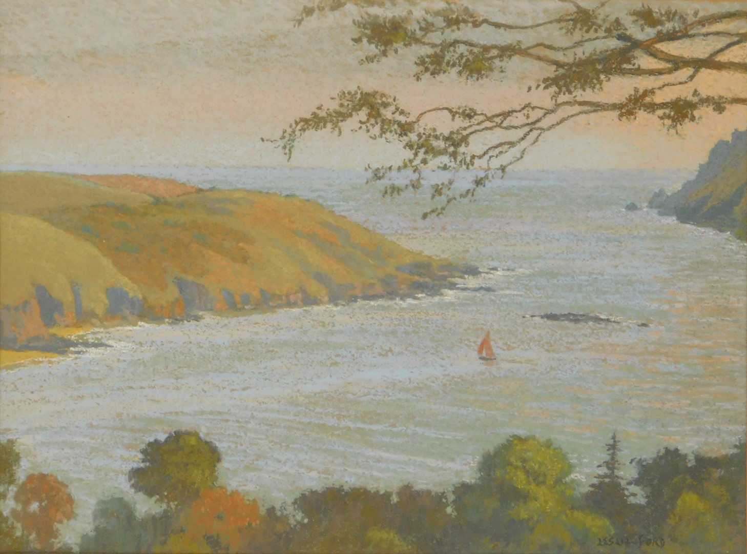 A group of pictures, comprising Leslie Ford, seascape depicting sailing boat and coastal shore, - Image 2 of 5