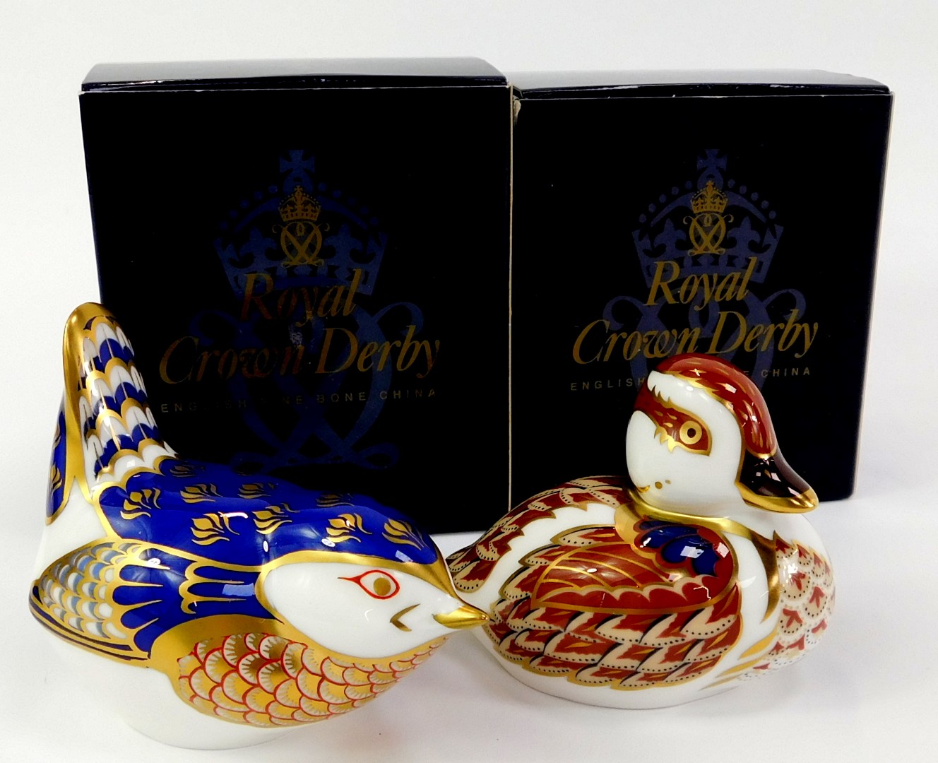 Two Royal Crown Derby porcelain bird paperweights, comprising duckling, red printed marks and gold - Image 2 of 3