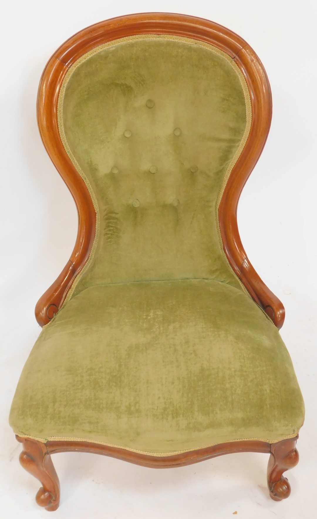 A Victorian mahogany spoon back nursing chair, with green draylon overstuffed seat and back, on - Image 2 of 2