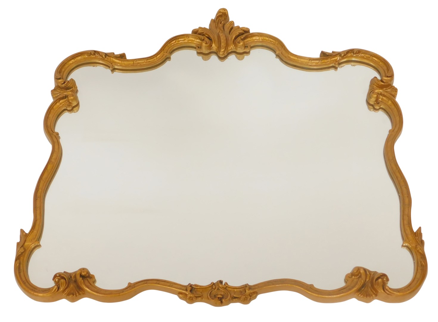 A rococo style gilt framed wall mirror, of shaped rectangular form, 70cm x 80cm.