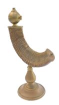 A Victorian ram's horn and brass snuff mull table centrepiece, the ram's horn mounted with a brass