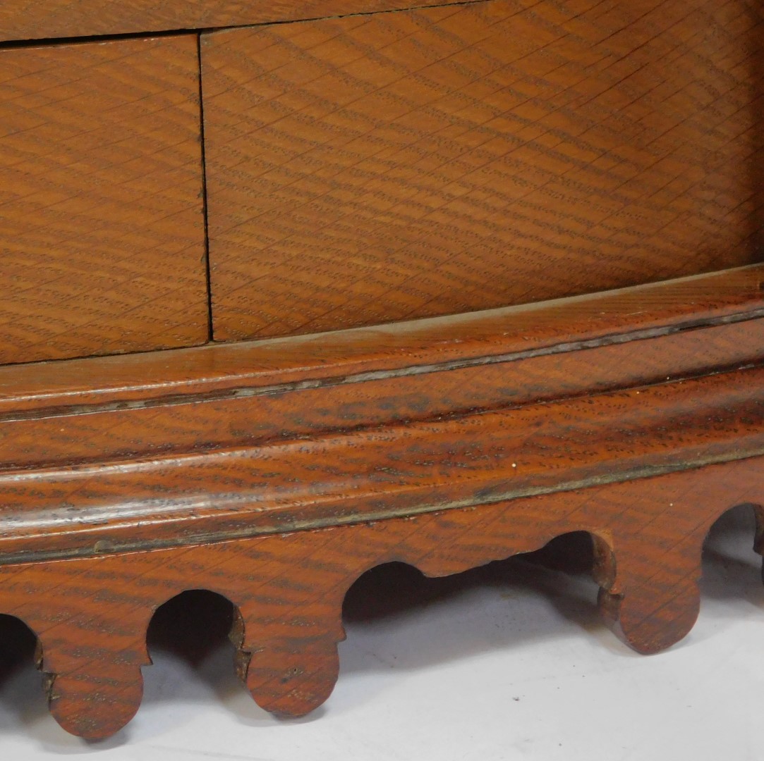 An early 20thC oak bow fronted corner cabinet, the top with a moulded edge above two doors, one - Image 5 of 5