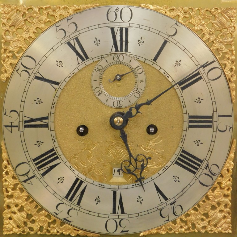 A late 18thC oak cased longcase clock, the brass dial with Roman and Arabic numeral silver chapter - Image 2 of 3