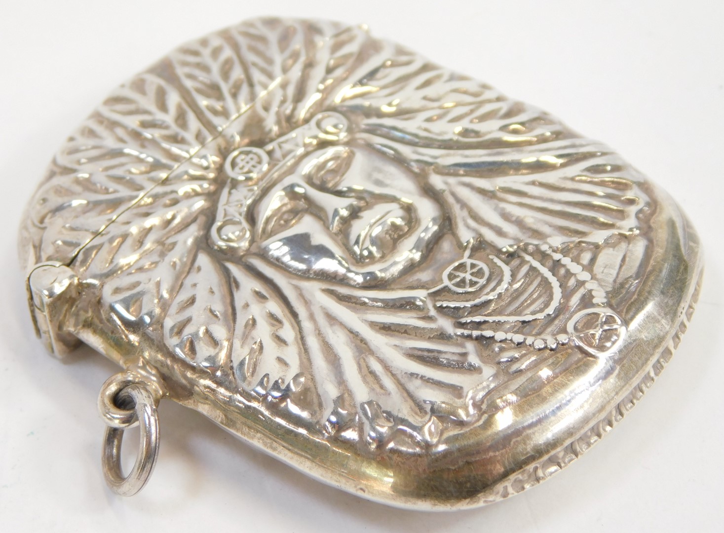 A silver Vesta case, embossed to both sides with the head of a Native American chief, stamped - Image 2 of 2