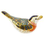 A Royal Crown Derby porcelain bluebird paperweight, red printed marks and gold stopper, 6.5cm