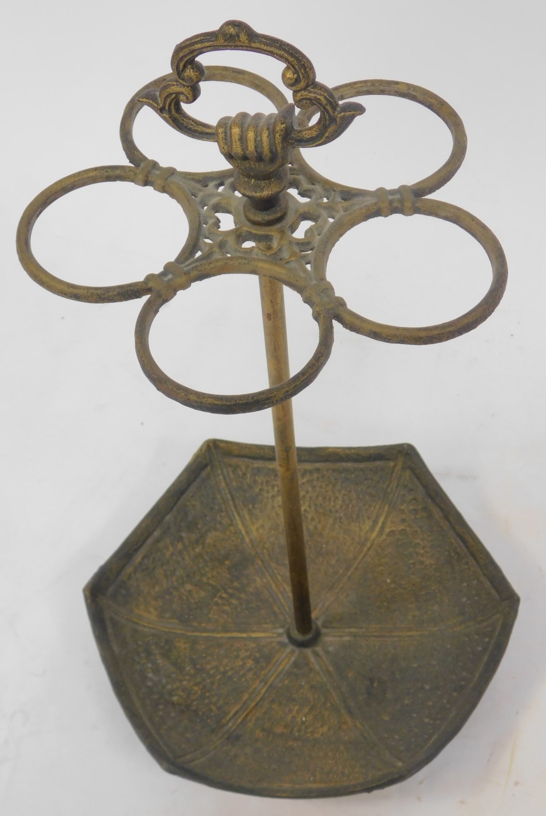 A 20thC cast iron umbrella stand, modelled as an upturned umbrella with five ring sections for - Image 2 of 2