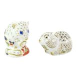 Two Royal Crown Derby porcelain paperweights, comprising riverbank vole, red printed marks and