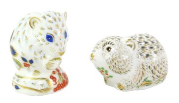Two Royal Crown Derby porcelain paperweights, comprising riverbank vole, red printed marks and