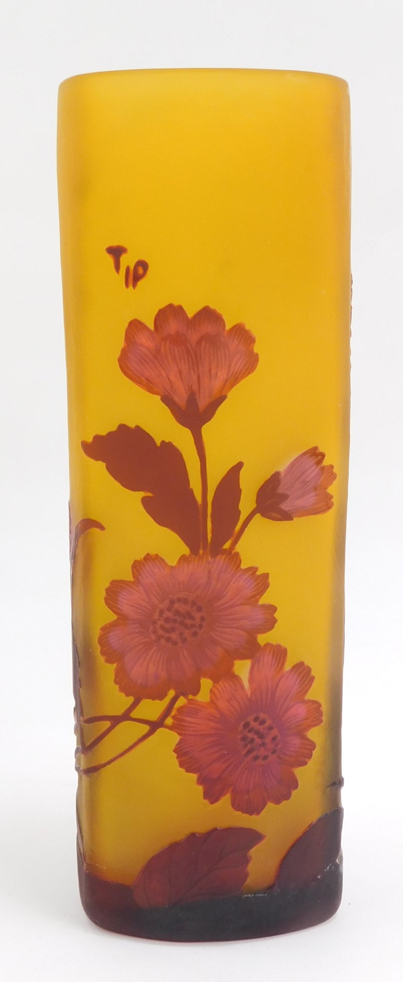 A Galle style glass vase, of curved triangular form, with floral cameo decoration in purple - Image 3 of 3