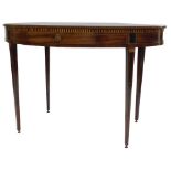 A late 19thC mahogany side table, the oval top with ebony and boxwood inlay, the base with a