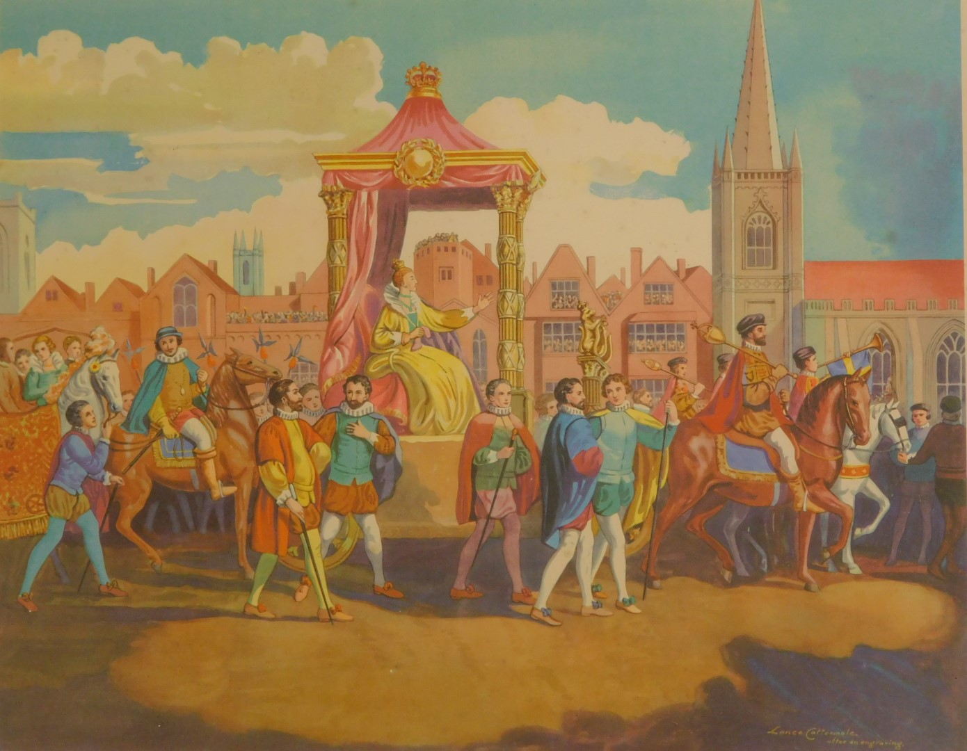 After Lance Catermole. Various works, comprising Queen Elizabeth Going in Procession, 38cm x 47cm, - Image 4 of 14