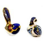 Two Royal Crown Derby porcelain bird paperweights, comprising Fairy Wren, red printed marks and gold