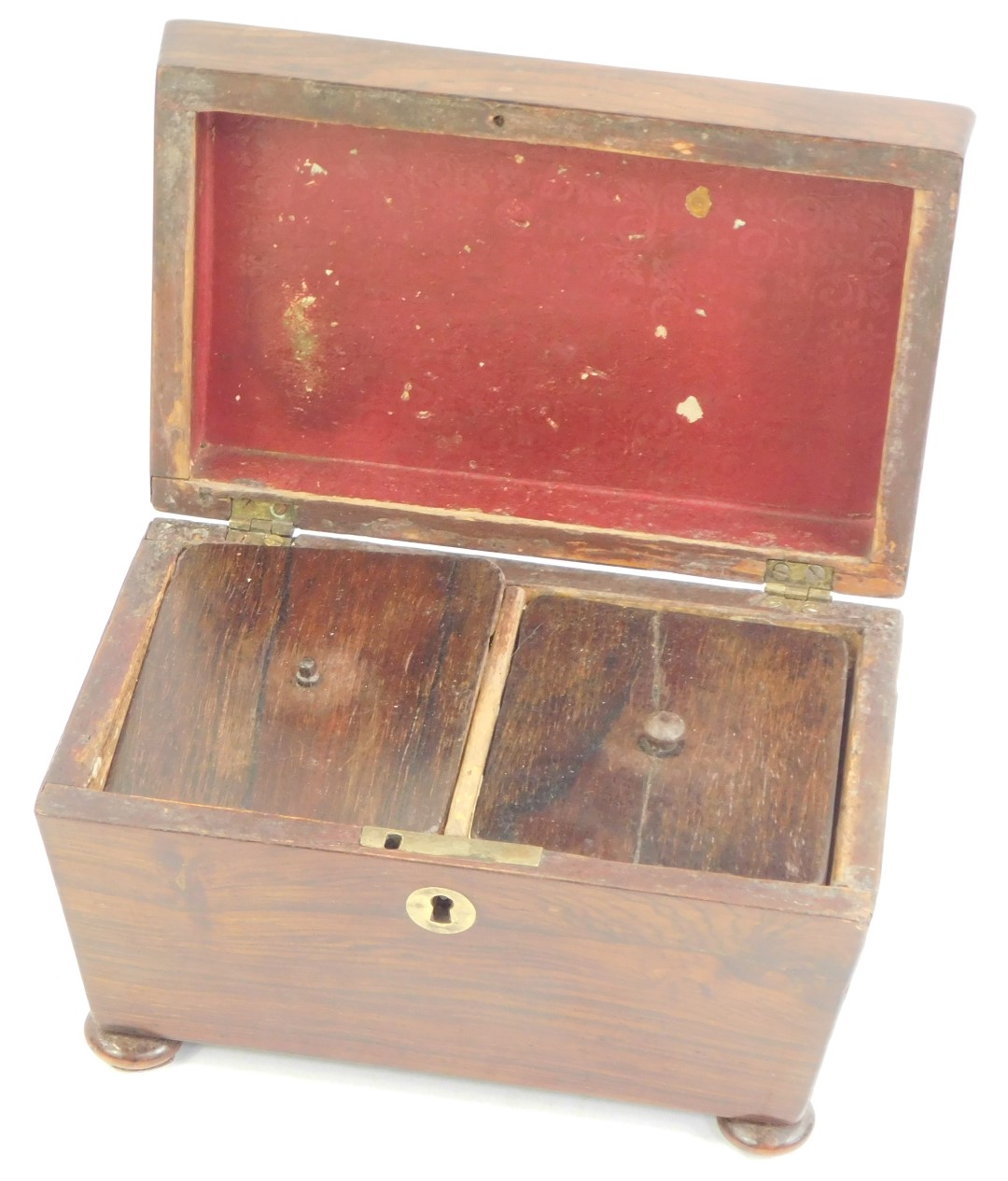 A Regency rosewood sarcophagus shaped tea caddy, the hinged lid enclosing two lidded compartments, - Image 3 of 3