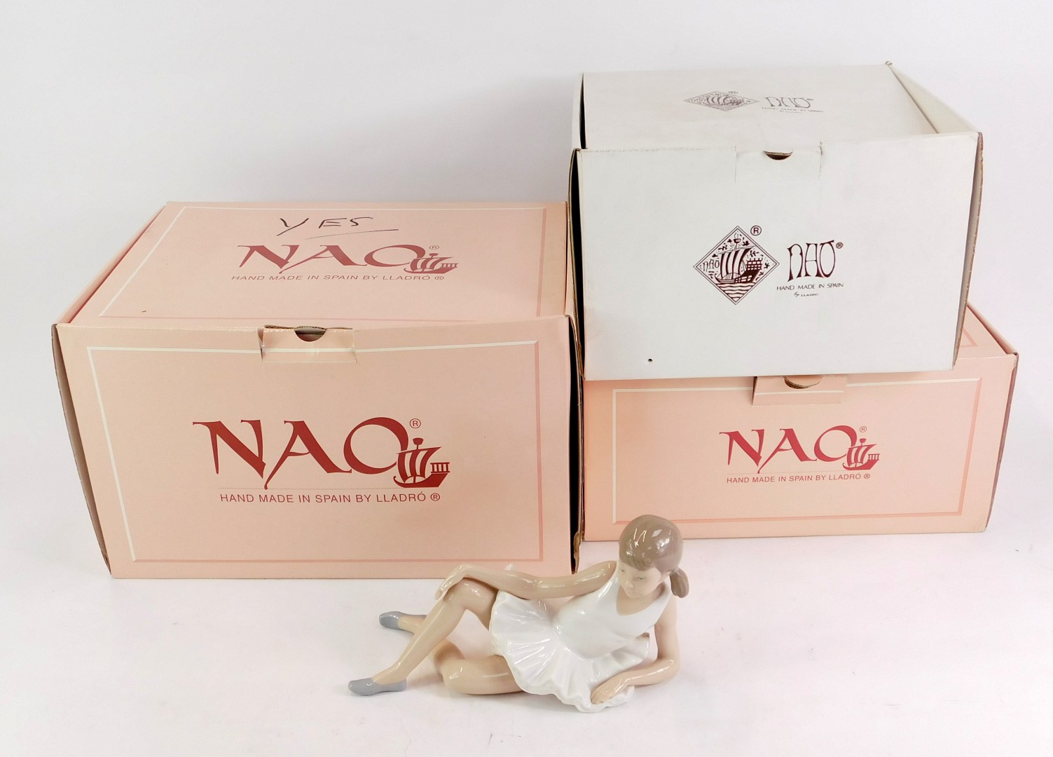 Three Nao porcelain figures, modelled as ballerinas, in differing poses, each boxed, together with a - Image 2 of 3