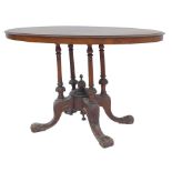 A Victorian walnut and inlaid occasional table, the oval top with floral scroll and line inlay