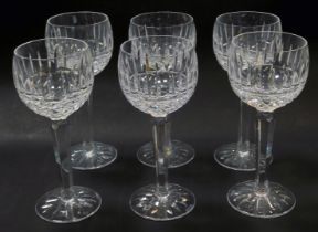 A set of six Waterford crystal Tramore pattern wine glasses, each stamped, 19cm high.