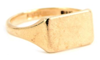 A 9ct gold signet ring, with plain rectangular head, ring size M, 2.4g.