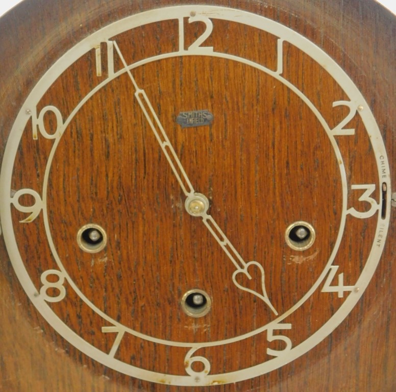 A 20thC oak cased grandmother clock, the circular dial bearing Arabic numerals for Smiths Enfield, - Image 2 of 4