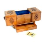 A 19thC fruitwood box, the rectangular top with carved raised decoration depicting roundels within a