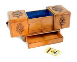 A 19thC fruitwood box, the rectangular top with carved raised decoration depicting roundels within a