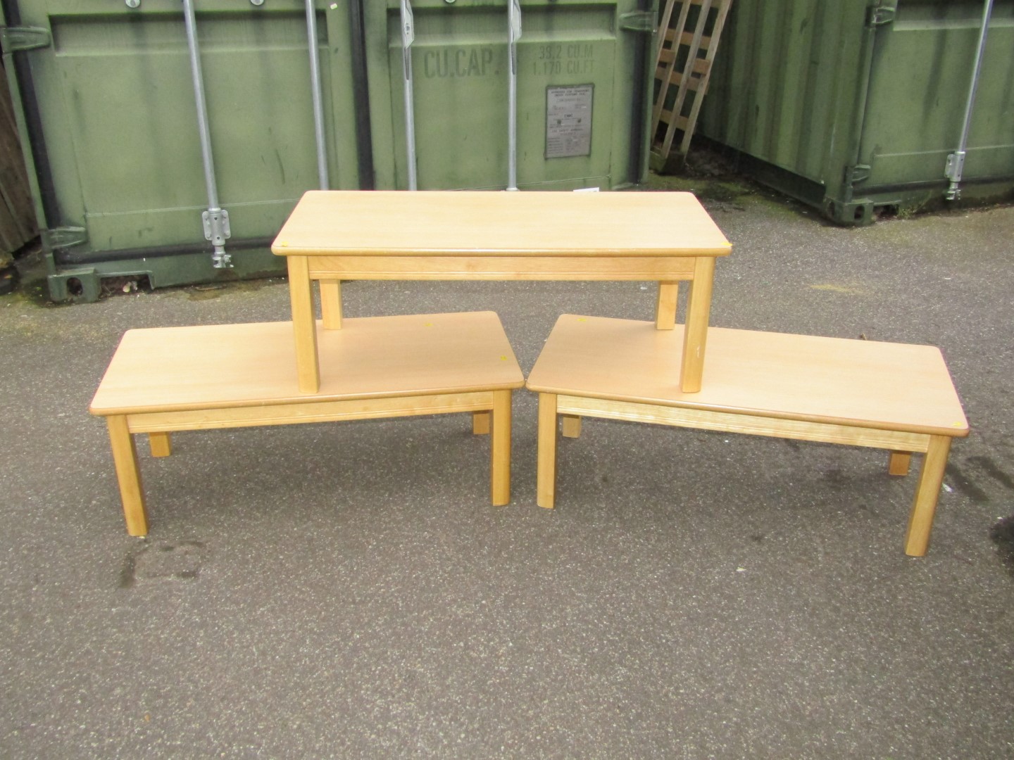Three beech finish low coffee tables and a lamp. - Image 2 of 2