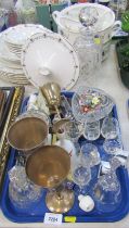 Household wares, comprising glassware, silver plated goblets, bone china part tea service, decanter,