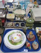 Cabinet plates, bird ornaments, silver plated bowls, a plated ladle, Leonardo Collection robin. (2