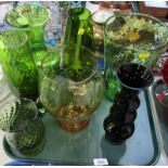 A group of Art Glass, comprising a green vase, amber glass vase, tapered candlestick, etc. (1 tray)