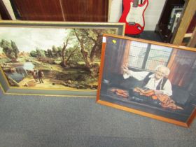 Two prints, comprising a coastal landscape, in gilt frame and another of a suit maker. (2)