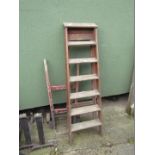 A wooden step ladder and sack barrow. (2)