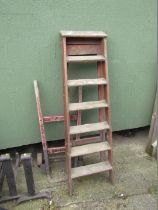 A wooden step ladder and sack barrow. (2)