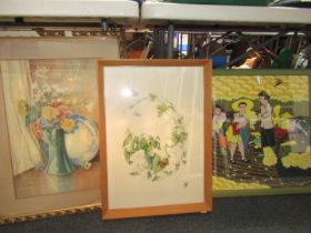 Pictures and prints, After Prunella flower and butterfly scene, J M Matthew Mann watercolour still