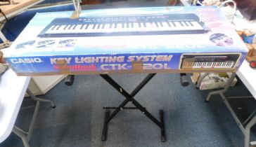 A Casio electric keyboard, CTK-520L, with stand.