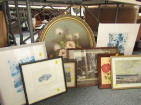 Pictures and prints, comprising 19thC style engravings, floral still life, watercolour, etc.