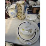 Meat plates, two floral tureens and lids, two water jugs. (a quantity)